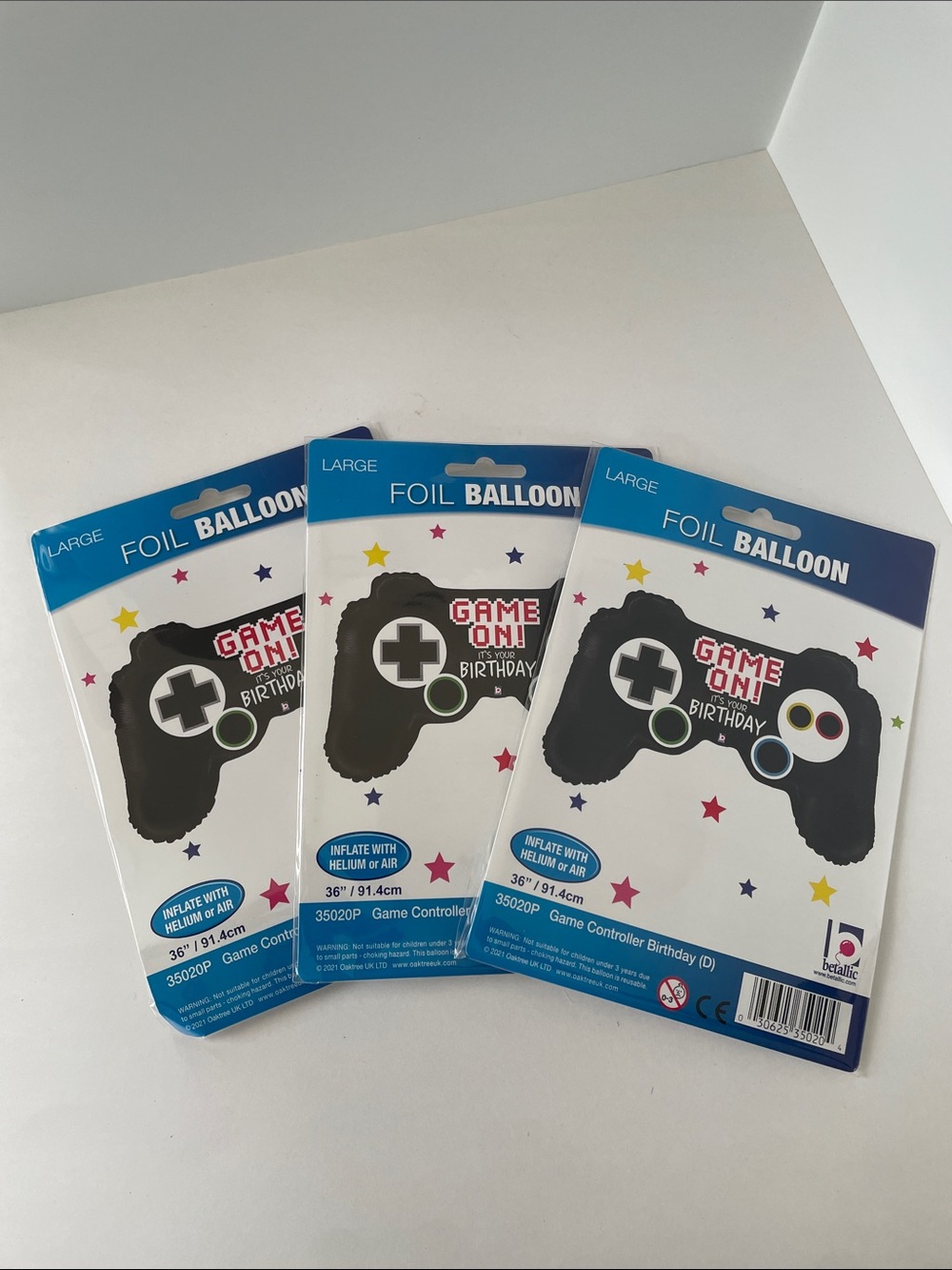 Lot of 3 Betallic Game Controller Birthday Foil Balloons 36" Gamer Party
